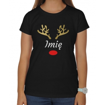 Koszulka damska świąteczna na mikołajki renifer rogi